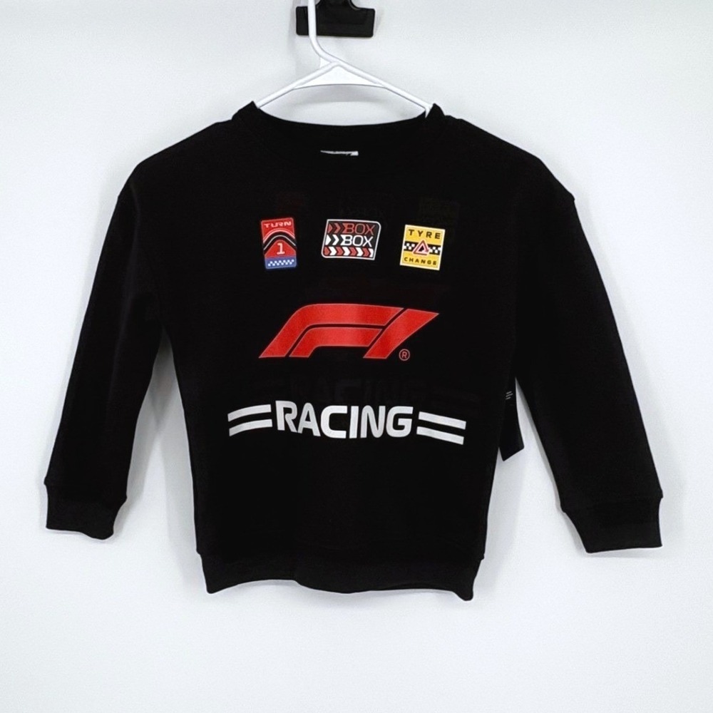 Formula 1 Racing Sweatshirt Kids Small 6-7 Black Pit Crew Graphic Pullover NEW